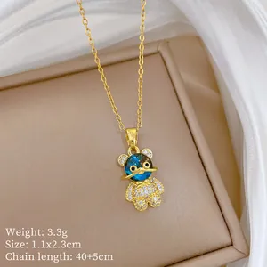 Detailed view of starry stone bear pendant necklace featuring sparkling crystals