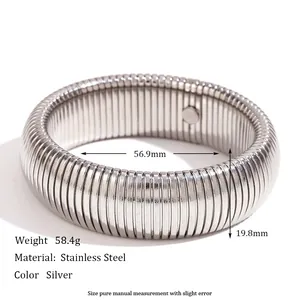 Detailed view of stainless steel elastic snake chain bracelet with dimensions