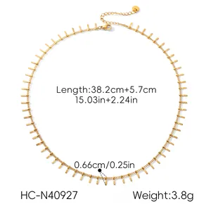 Detailed view of a gold stainless steel tassel necklace with dimensions and weight info