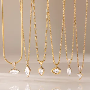 Collier Pendentif en Zirconia en Acier Inoxydable Plaqué Or 18K pour Femmes Collier en Zircon Géométrique en Forme de Goutte d'Eau Marquise Bijoux Imperméables
