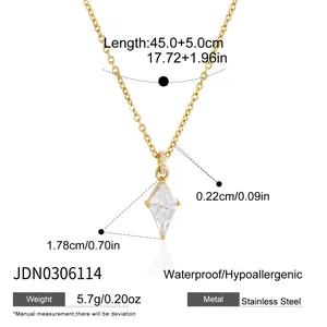 Spécifications détaillées de taille pour collier en acier inoxydable doré avec zircon