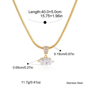 Mesures détaillées du collier pendentif en zircon en acier inoxydable plaqué or 18 carats