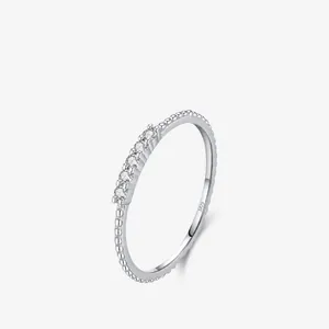 S925 Sterling Zilver Moissaniet Stapelbare Ring Voor Vrouwen Kraalrand Dunne Vingerring Met GRA Certificaat Mode Sieraden