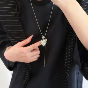Elegante lange vintage zilveren geometrische hart hanger trui ketting voor dames
