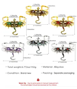 Detailed view of vintage enamel flying dragon pins with precise measurements.
