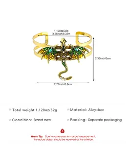 Detaillierte Ansicht der Abmessungen und des Gewichts des Vintage-Drachen-Armreifs.