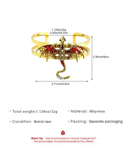 Vista dettagliata del bracciale da braccio a forma di drago vintage con misure