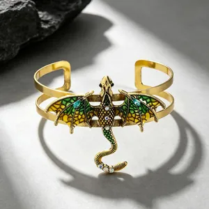 Exquisites Vintage-Drachen-Emaille-Armreif mit bunten Flügeln und klaren Strasssteinen