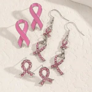Details von rosa Schleifen-Ohrringen für das Brustkrebs-Bewusstsein mit Strass-Steinen