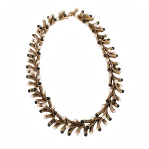 Vintage irregular geometric necklace with pearl and black bead stitching fashion jewelry