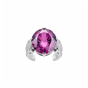 Minimalistischer silberner offener Ring mit großem runden rosa Zirkonia-Edelstein.