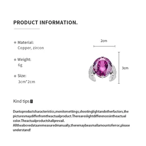 Umfassende Produktdetailansicht des lila Zirkon-Blumenrings inklusive der Maßangaben