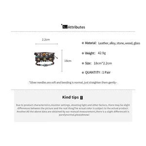 Detail view of the bohemian beaded bracelet set showing dimensions and material specifications.