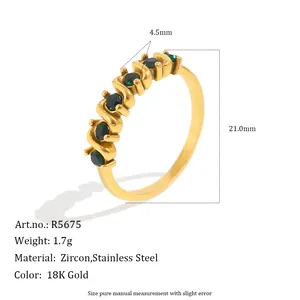 Luxury 18K gold plated stainless steel ring featuring circular green zircon stones inlay