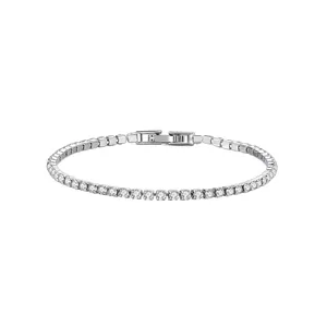 Detailansicht eines silbernen Tennisarmbands aus Edelstahl mit funkelndem Zirkonia