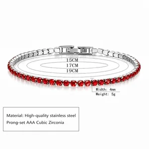 Detailansicht des roten AAA-Zirkonia-Tennisarmbands aus Edelstahl-Spezifikationen