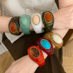 Vintage Acryl Armreif Armband Für Damen Gradient Inked Oval Marmor Muster Harz Designer Armband Schmuck Geschenk