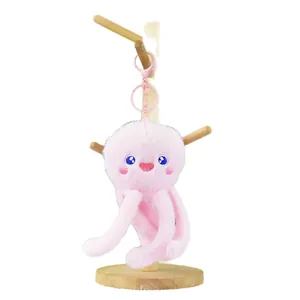 Cute pink jellyfish plush keychain with soft tentacles and lovely embroidered face details