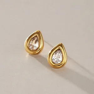 Elegante tropfenförmige Zirkon-Ohrstecker aus vergoldetem Edelstahl für Damen