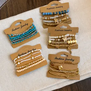 Ensemble de bracelets en perles multicouches bohèmes avec breloques papillon dorées