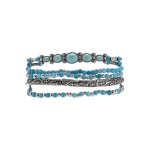 Ensemble de bracelets bohèmes multicouches avec perles turquoise et accents argentés