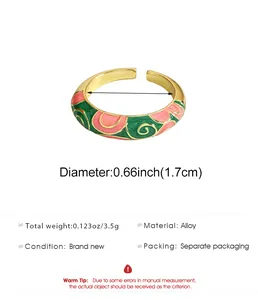 Detail view of colorful enamel Cloisonne style ring with size and weight specs