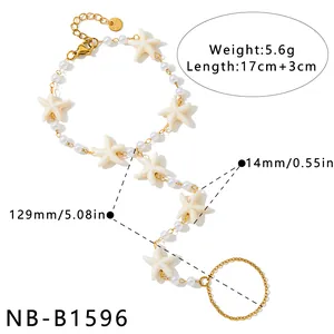Detaillierte Größenangaben für das Gold-Edelstahl-Seestern-Perlen-Sklavenarmband mit Ring