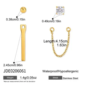 Specifications and dimensions for gold plated stainless steel DIY zircon earring components
