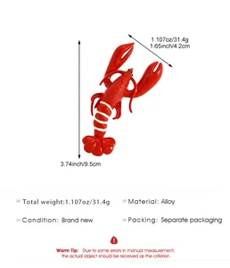 Detailed specifications of the red lobster alloy brooch with dimensions and weight info