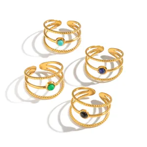 Set di anelli multistrato in acciaio inossidabile placcato oro 18K con pietre naturali