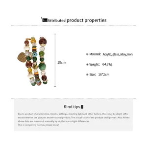 Detail view of Bohemian beaded bracelet set with acrylic and glass material specs