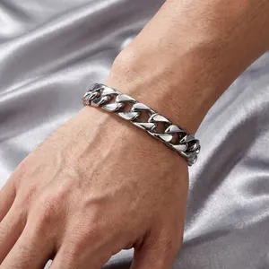 Bracciale da Uomo Moda 11mm in Acciaio al Titanio Maglia Cubana Minimalista Americano Lucido Bracciale a Catena Gioielli Hip-hop