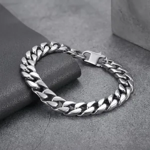 Bracciale a catena cubana in acciaio inossidabile lucido da 11 mm per uomo in argento