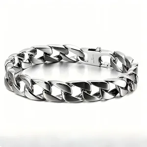 Bracciale cubano classico da 11mm in acciaio inossidabile lucido per uomo colore argento