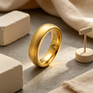 Macro view showing the contrast of brushed gold exterior and polished interior on a steel ring.