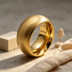 Detailed macro shot of gold stainless steel band with brushed outer and shiny inner finish