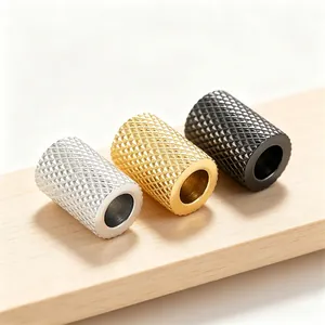 Rhombus Mesh Texture 304 Stainless Steel Barrel Spacer Beads Geometric DIY Jewelry Making Findings For Bracelet Accessories