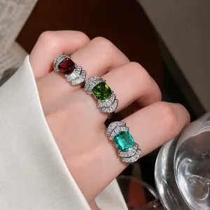 Exquisitos anillos abiertos geométricos de circón en forma de abanico en varios colores