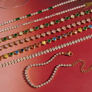 Eleganti bracciali tennis in acciaio inossidabile placcato oro 18k con zirconi colorati