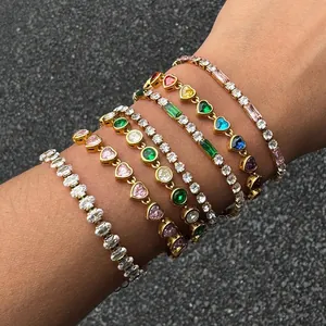Set di bracciali di lusso in acciaio inossidabile placcato oro 18k con zirconi colorati