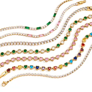 Set di bracciali tennis in acciaio inossidabile placcato oro 18 carati con zirconi