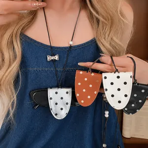 Korean Style Polka Dot Artificial Leather Glasses Bag Necklace For Women Portable Sunglasses Holder Pendant Neck Hanging Sweater Chain Fashion Jewelry Accessory