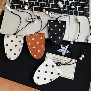 Korean style polka dot leather glasses case necklace for portable sunglasses storage