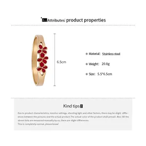 Detailed product specifications for vintage red enamel flower bracelet in stainless steel