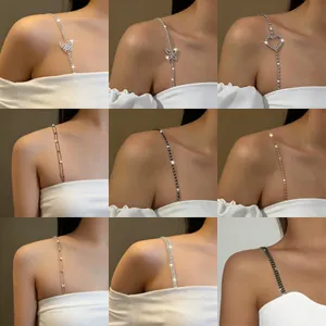 Iron Rhinestone Bra Straps For Women Fashion Off Shoulder Decorative Body Chain Jewelry Accessories Butterfly Heart Pattern