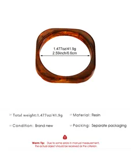 Retro wide resin bangle with colorful marbled pattern detail and product measurements