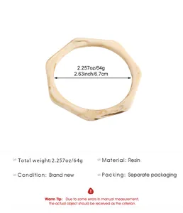 Detailed size and material specifications for this retro marble textured resin wide bangle.