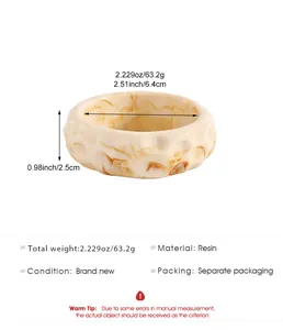 Detailed product dimensions for vintage marbled brown and cream resin wide bangle