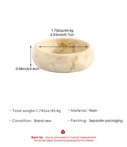 Detailed specifications and measurements of vintage marbled resin wide bangle bracelet