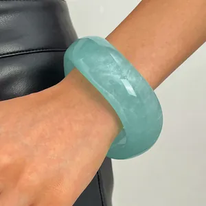 Vintage wide marble resin bangle with translucent seafoam green finish for women